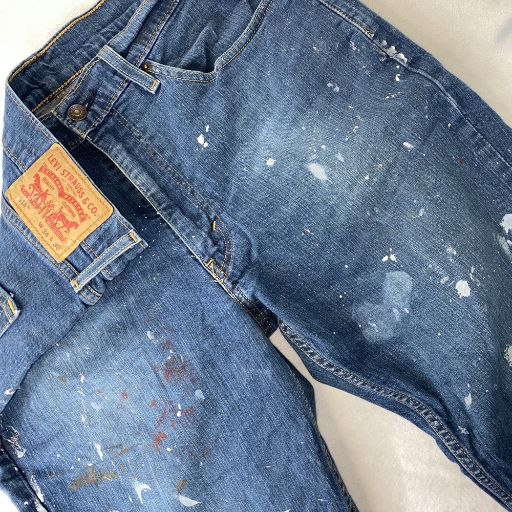 Levis 514 Jeans Men 36x30 Paint Splatter Stretchy Modern Distressed Workwear
